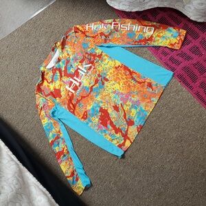 Huk Fishing Men's Icon X Long Sleeve Shirt Teal Size M